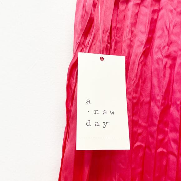 A New Day Women's Textured Crinkle Satin Midi Skirt Coral Pink Size M - Picture 4 of 6